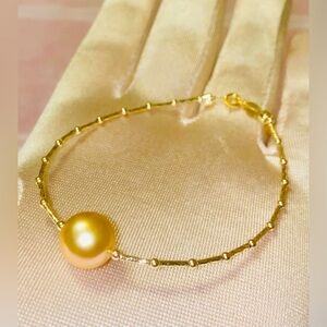 South Sea Gold Pearl & 18 K Gold Bracelet 😊 Real Gold. Stamped